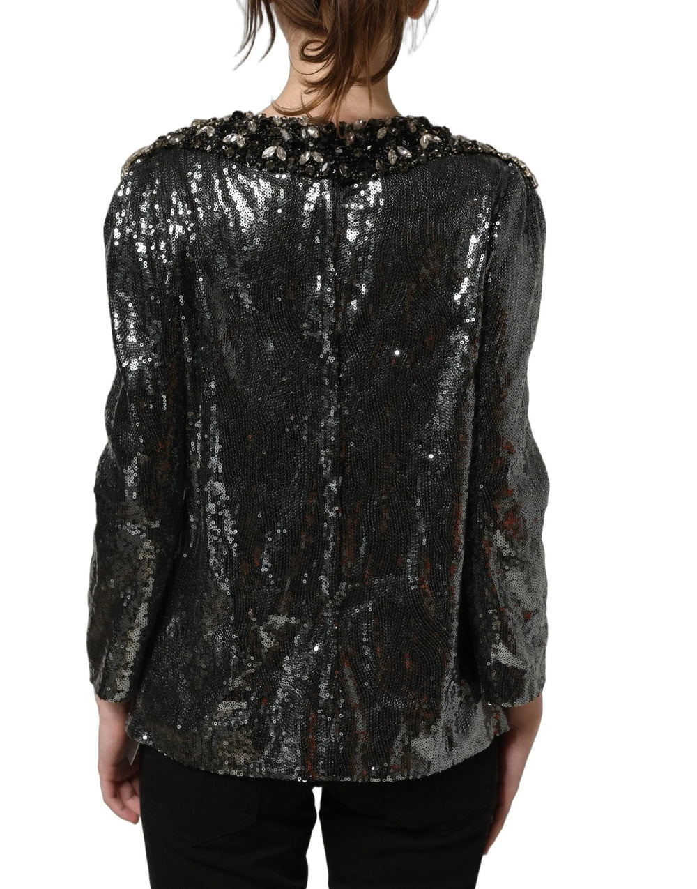 Dolce & Gabbana Metallic Gray Sequin Embellished Blouse Top - IT36|XXS