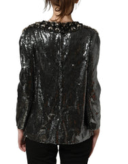 Dolce & Gabbana Metallic Gray Sequin Embellished Blouse Top - IT36|XXS