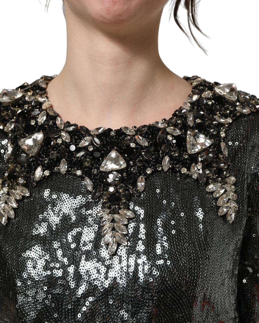Dolce & Gabbana Metallic Gray Sequin Embellished Blouse Top - IT36|XXS