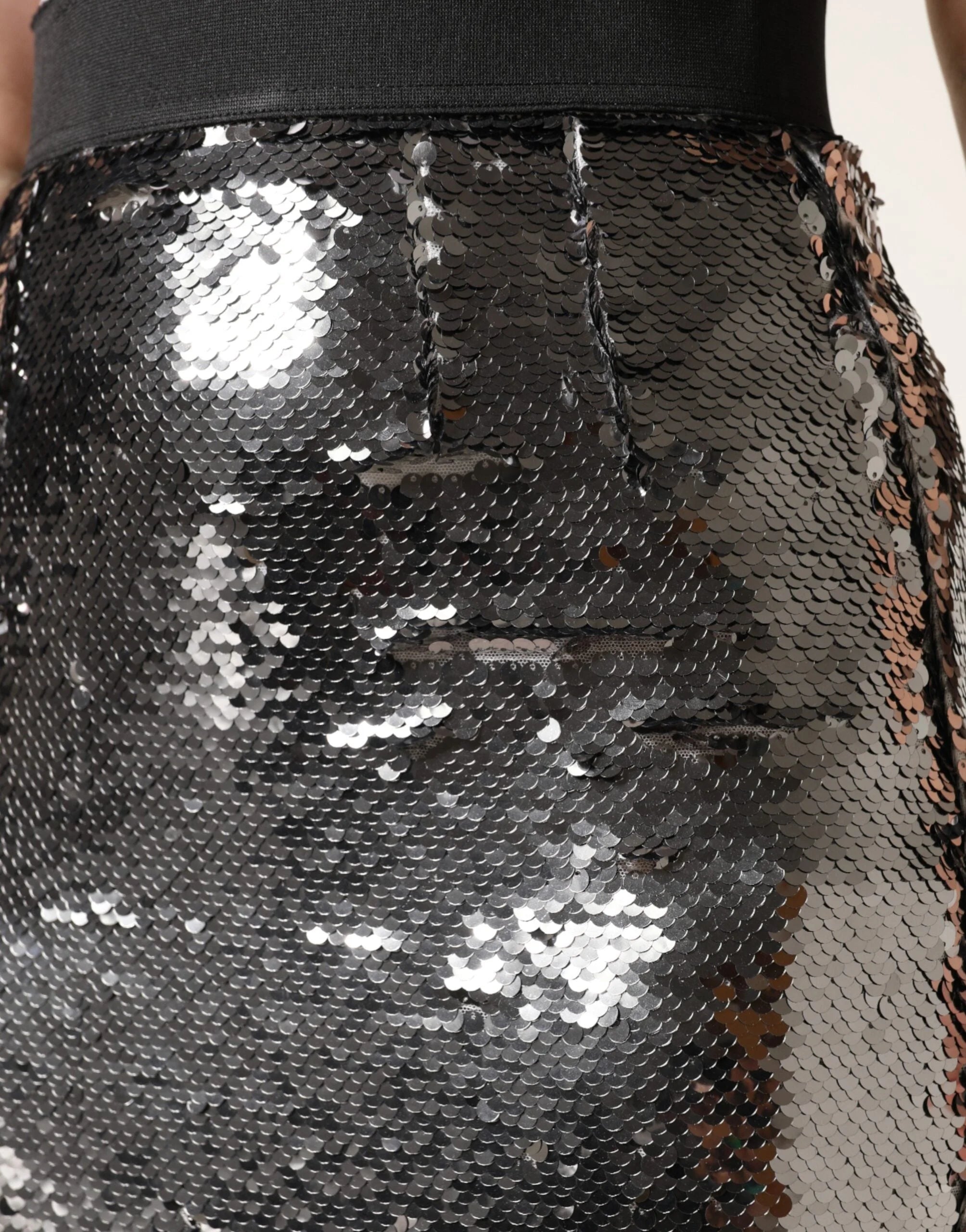 Dolce & Gabbana Metallic Gray Sequin High Waist Mermaid Skirt - IT40|S