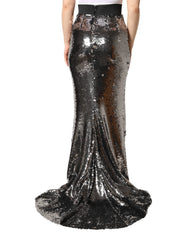 Dolce & Gabbana Metallic Gray Sequin High Waist Mermaid Skirt - IT40|S
