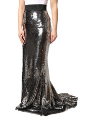 Dolce & Gabbana Metallic Gray Sequin High Waist Mermaid Skirt - IT40|S