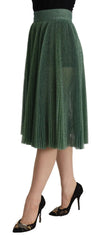 Dolce & Gabbana Metallic Green High Waist A-line Pleated Skirt - IT40|S