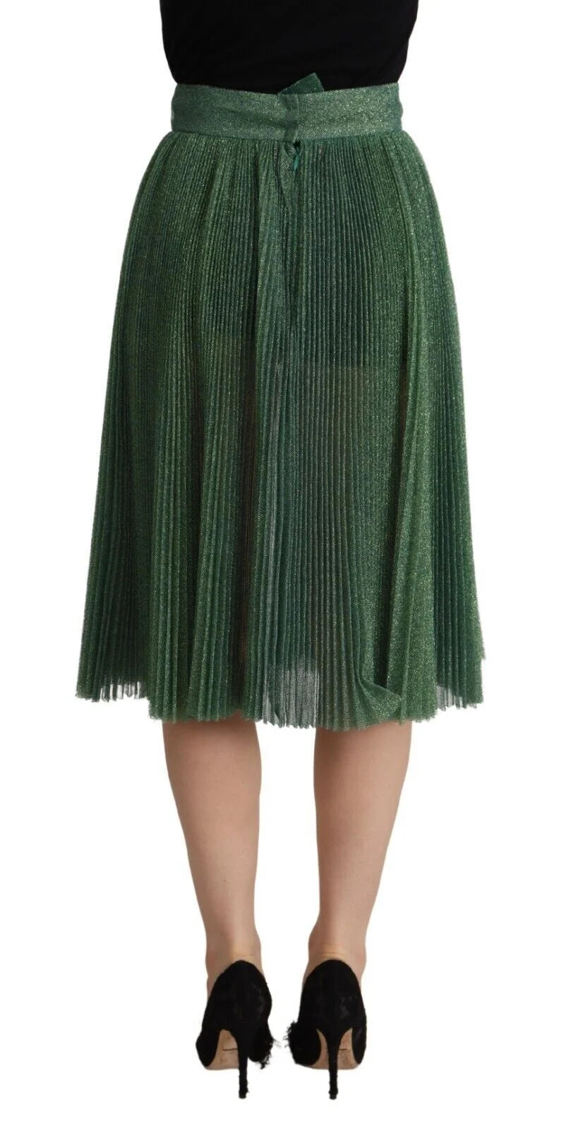 Dolce & Gabbana Metallic Green High Waist A-line Pleated Skirt - IT40|S