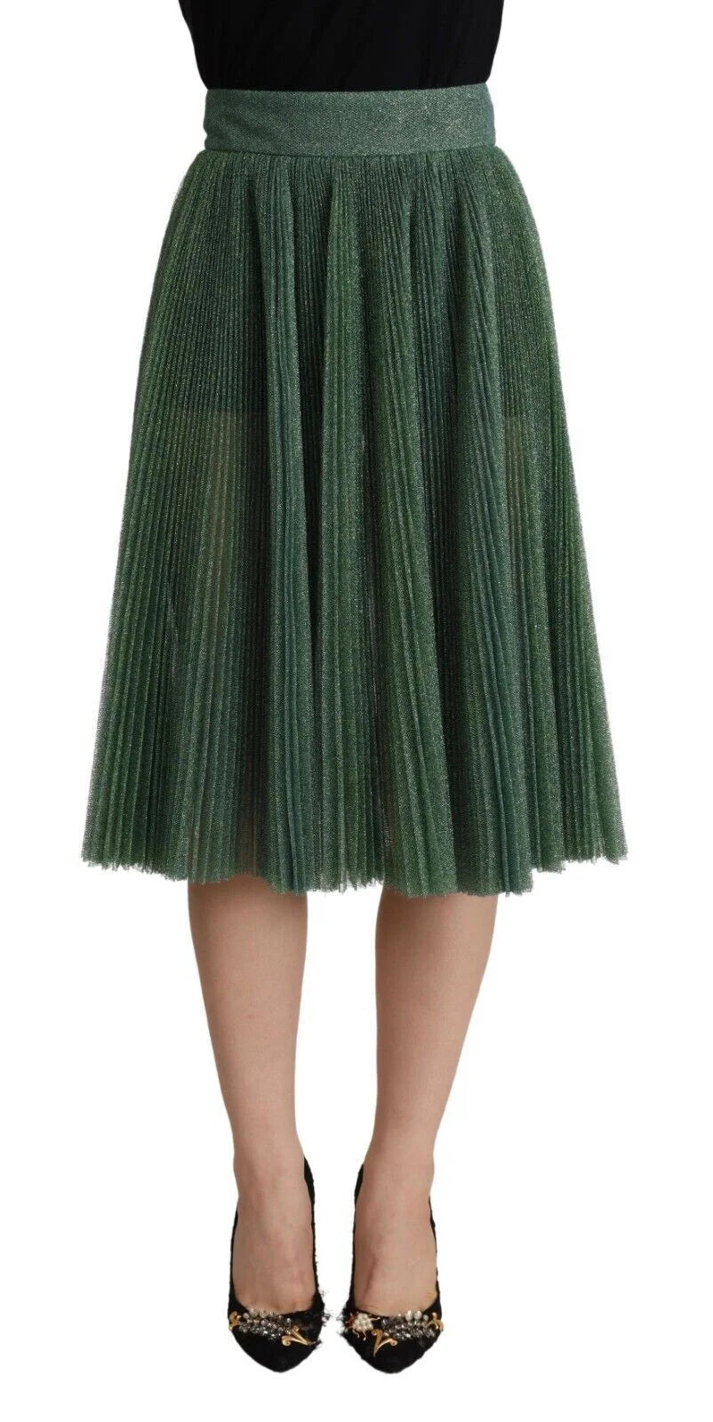 Dolce & Gabbana Metallic Green High Waist A-line Pleated Skirt - IT40|S - Skirts