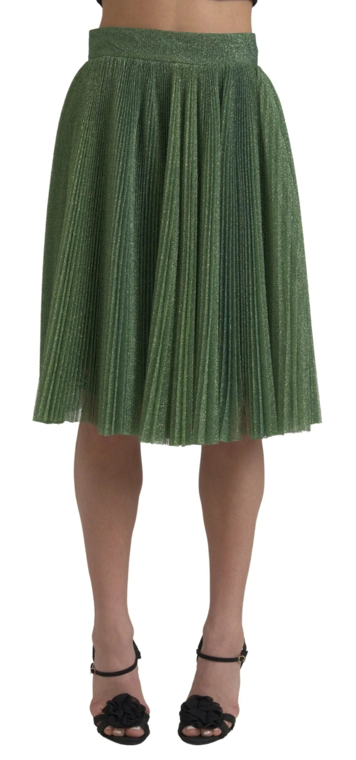 Dolce & Gabbana Metallic Green High Waist A-line Pleated Skirt - Skirts