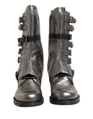 Dolce & Gabbana Metallic Leather Buckle Combat Boots Shoes - EU45/US12