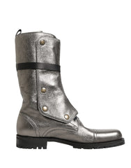 Kotníkové boty Dolce & Gabbana Metallic Leather Buckle Combat Shoes - EU45/US12 - Boty