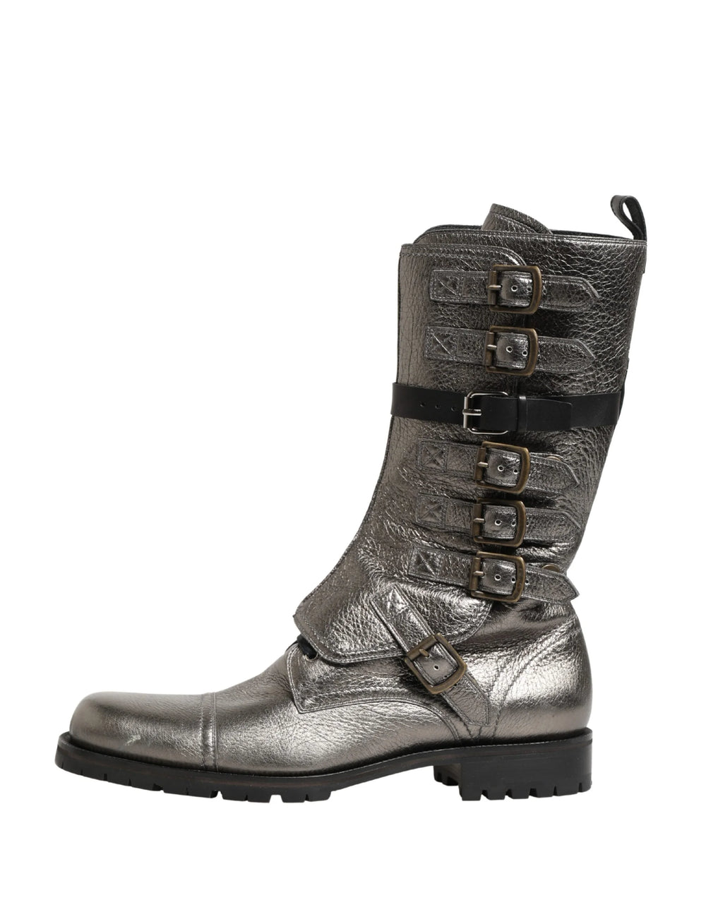 Dolce & Gabbana Metallic Leather Buckle Combat Boots Shoes - EU45/US12
