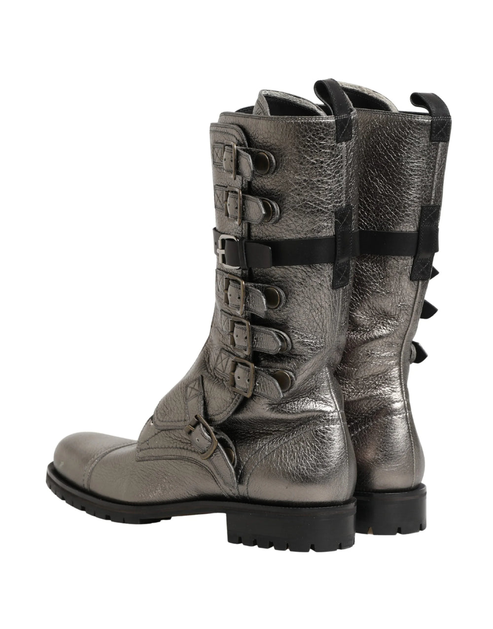 Dolce & Gabbana Metallic Leather Buckle Combat Boots Shoes - EU45/US12