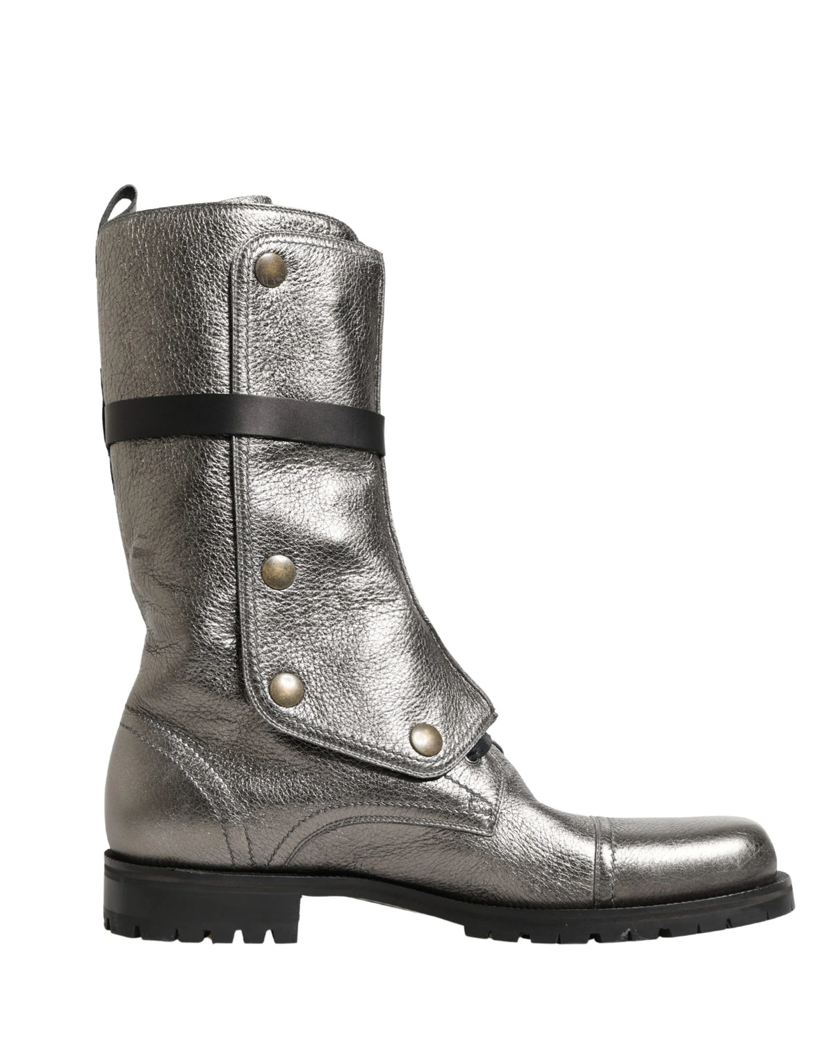 Dolce & Gabbana Metallic Leather Buckle Combat Boots Shoes - EU45/US12