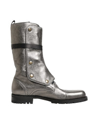 Dolce & Gabbana Metallic Leather Buckle Combat Boots Shoes - EU45/US12