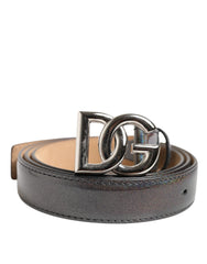 Dolce & Gabbana Metallic Leather Silver Tone Logo Buckle Belt - Belts
