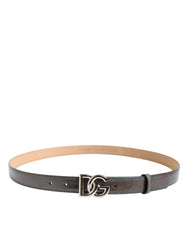 Dolce & Gabbana Metallic Leather Silver Tone Logo Buckle Belt - Belts