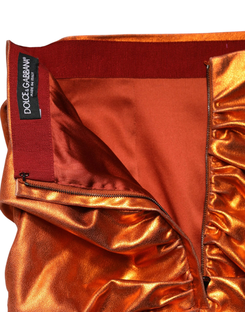 Dolce & Gabbana Metallic Orange Viscose High Waist Mini Skirt - IT40|S