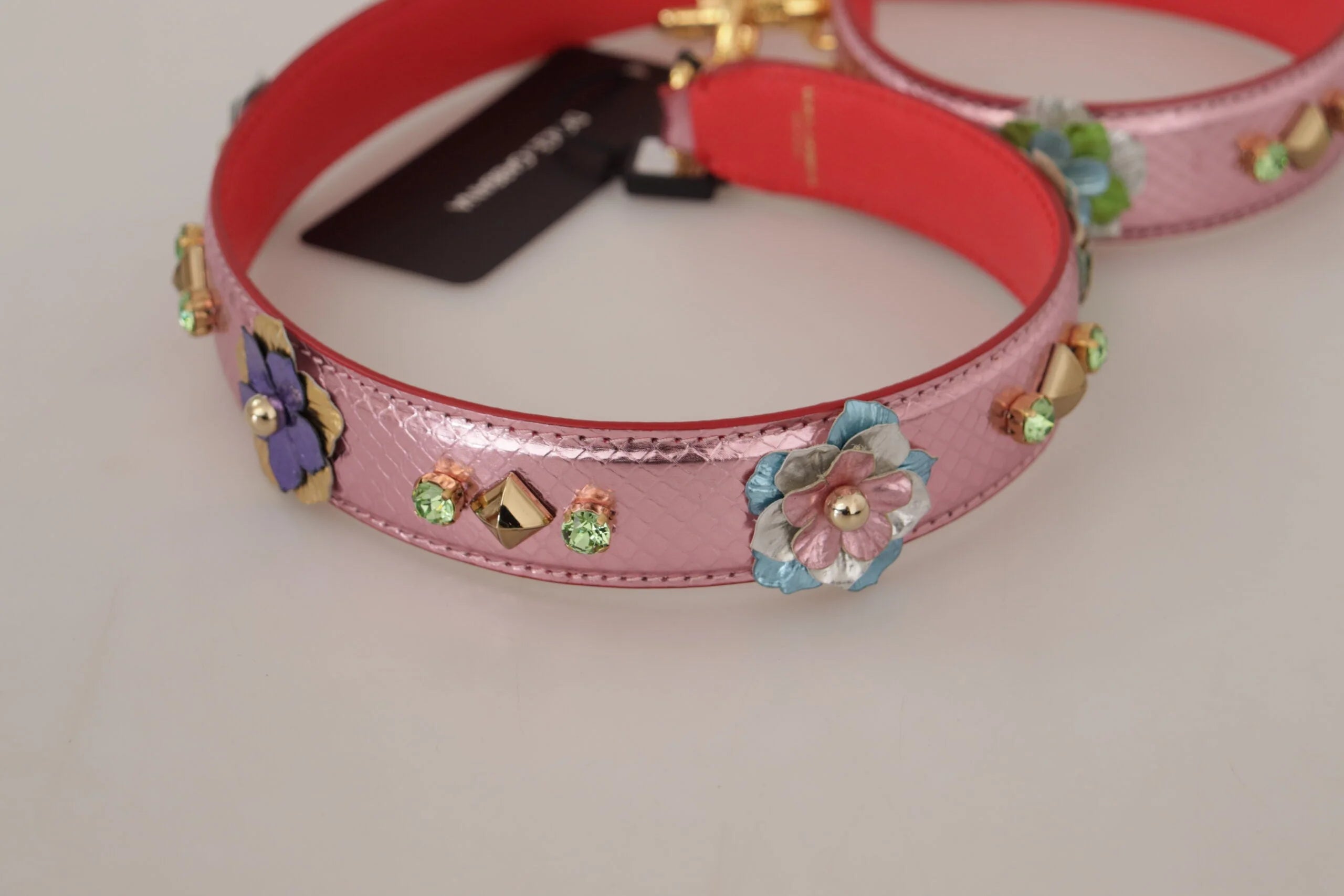 Dolce & Gabbana Metallic Pink Leather Studded Shoulder Strap