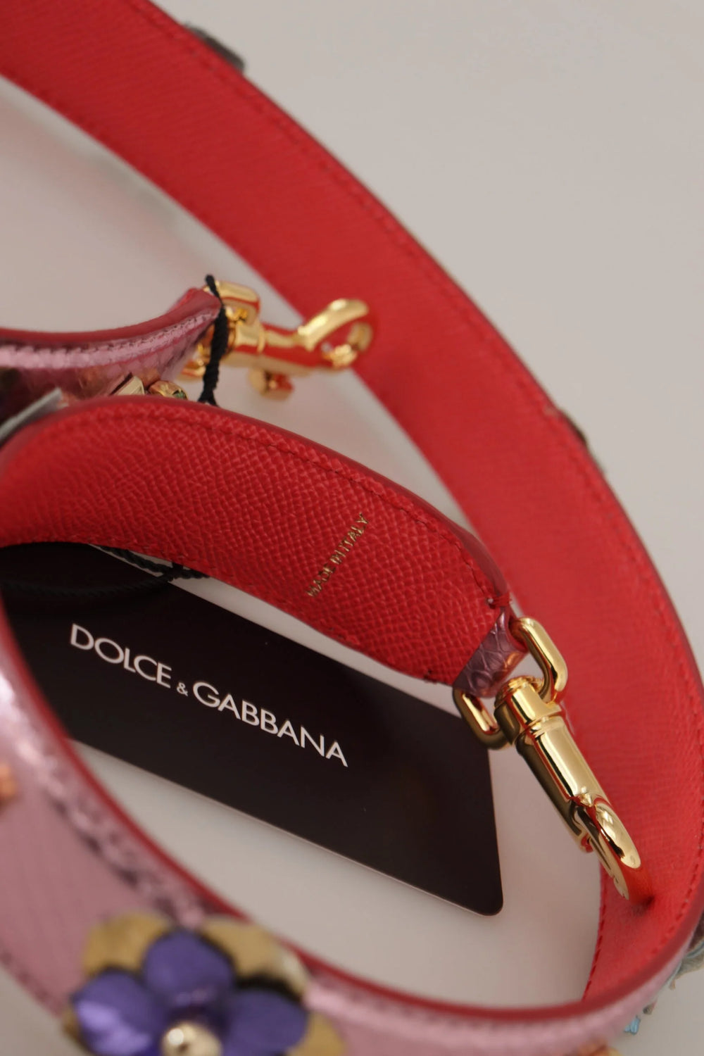 Dolce & Gabbana Metallic Pink Leather Studded Shoulder Strap - Handbag & Wallet Accessories
