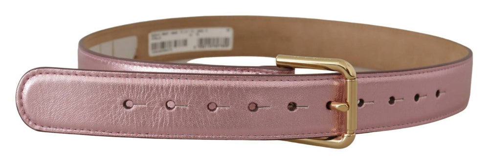 Dolce & Gabbana Metallic Pink Polished Leather Logo Metal Buckle Belt - 70 cm / 28 Inches - Belts