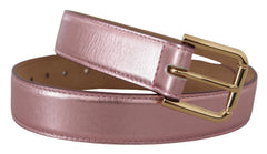 Dolce & Gabbana Metallic Pink Polished Leather Logo Metal Buckle Belt - 70 cm / 28 Inches - Belts