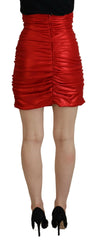 Dolce & Gabbana Metallic Red High Waist Polyester Mini Skirt - IT40|S - Skirts