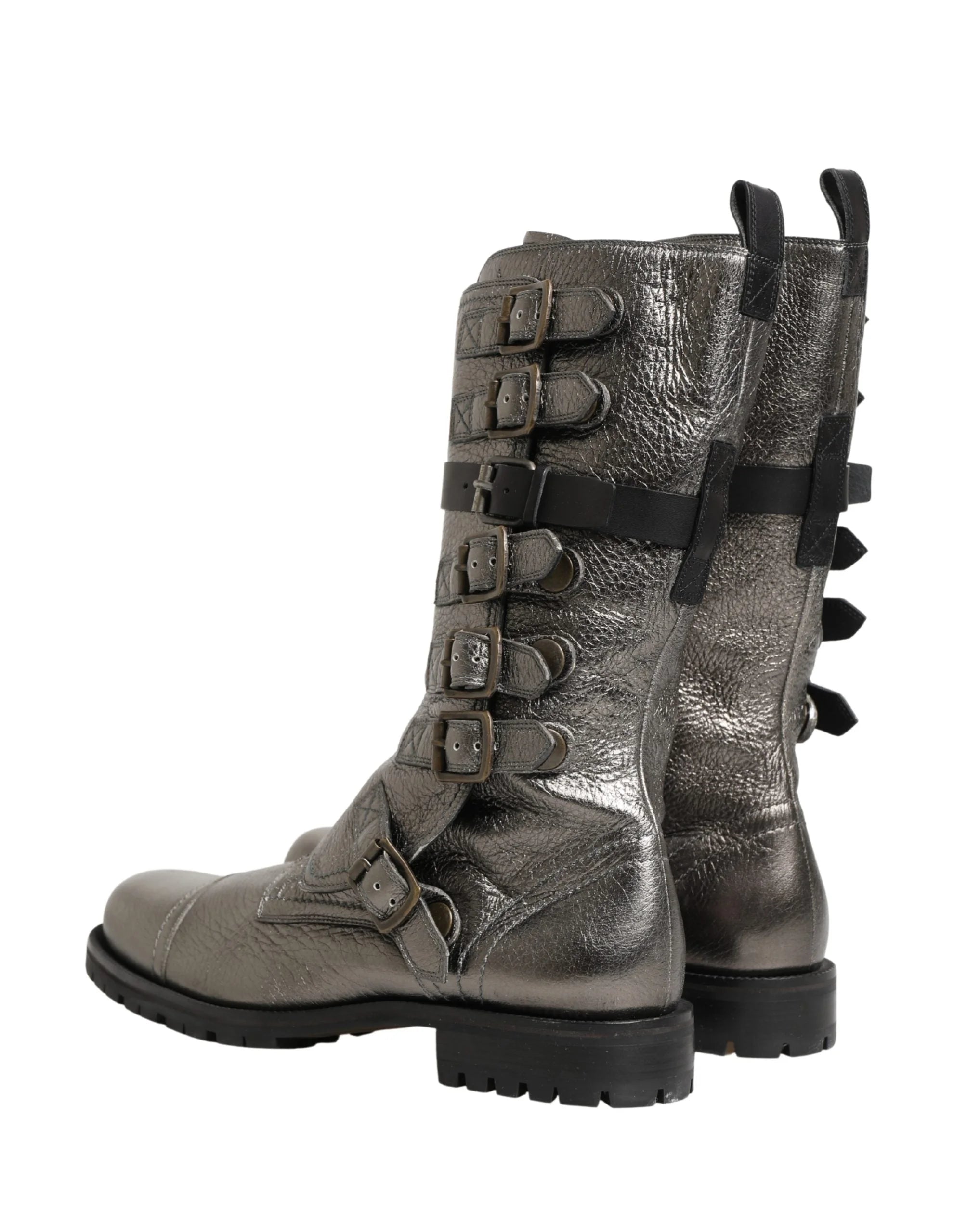 Dolce & Gabbana Metallinhohtoinen Hopea Combat-Mokkasiinit Mid-Calf-Kengät - EU44/US11 - Kengät