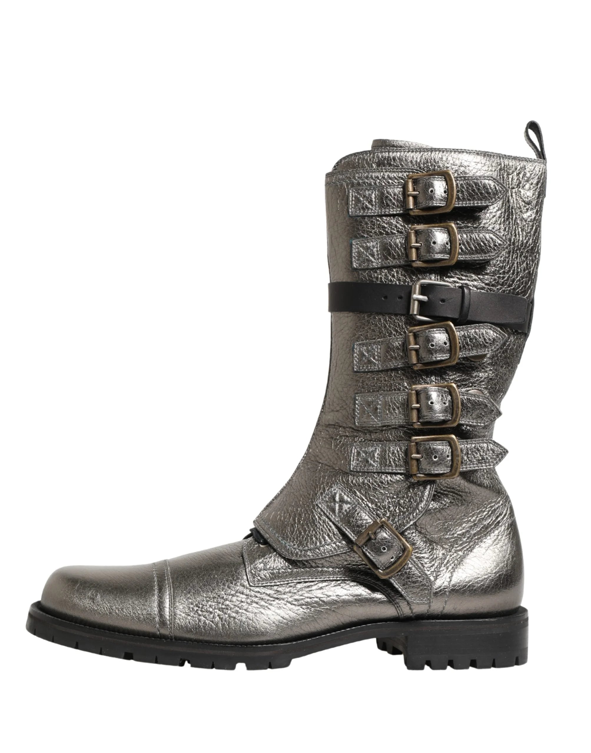 Dolce & Gabbana Metallinhohtoinen Hopea Combat-Mokkasiinit Mid-Calf-Kengät - EU44/US11 - Kengät