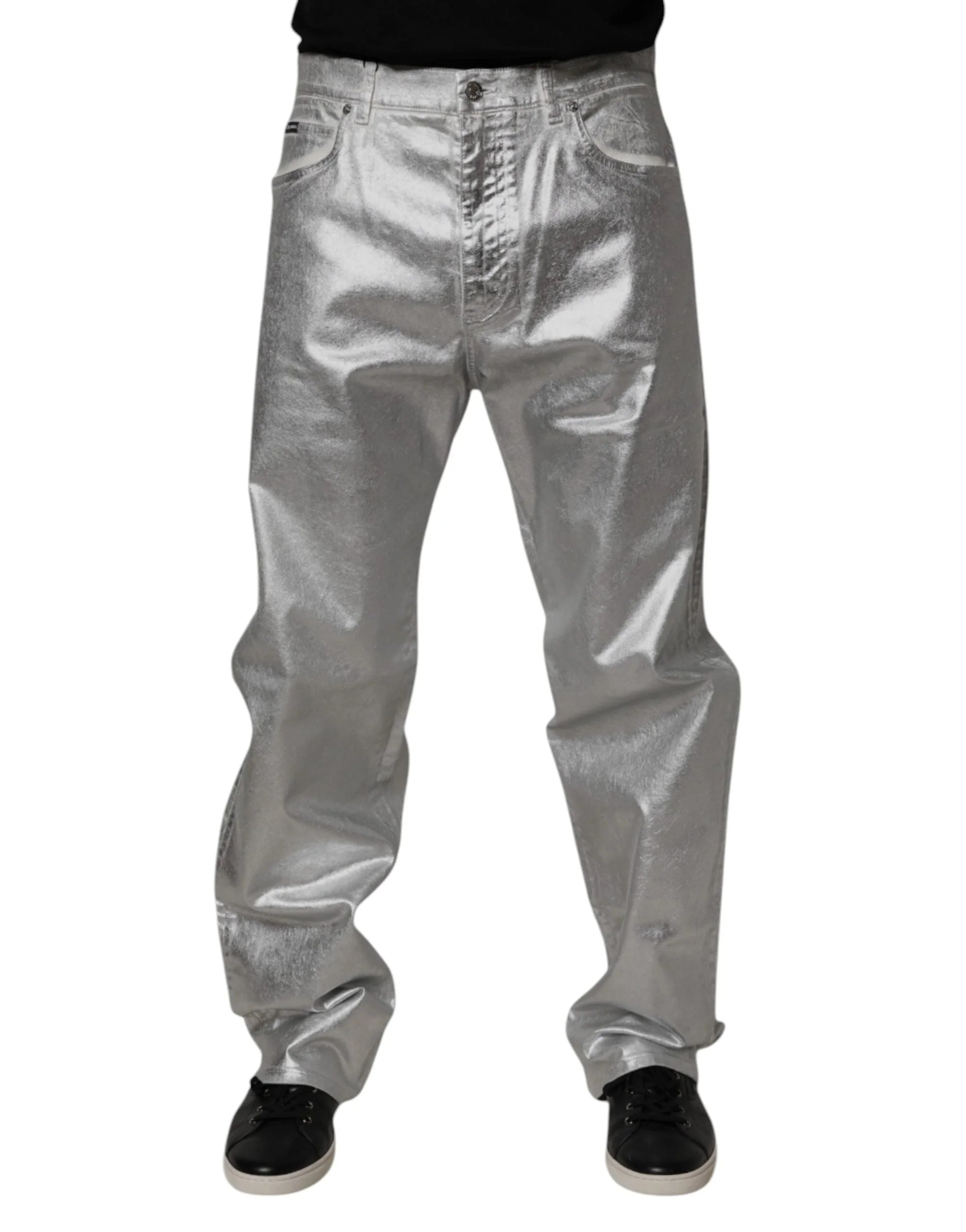 Dolce & Gabbana Metallic Silver Cotton Straight Denim Jeans - IT48 | M - Jeans