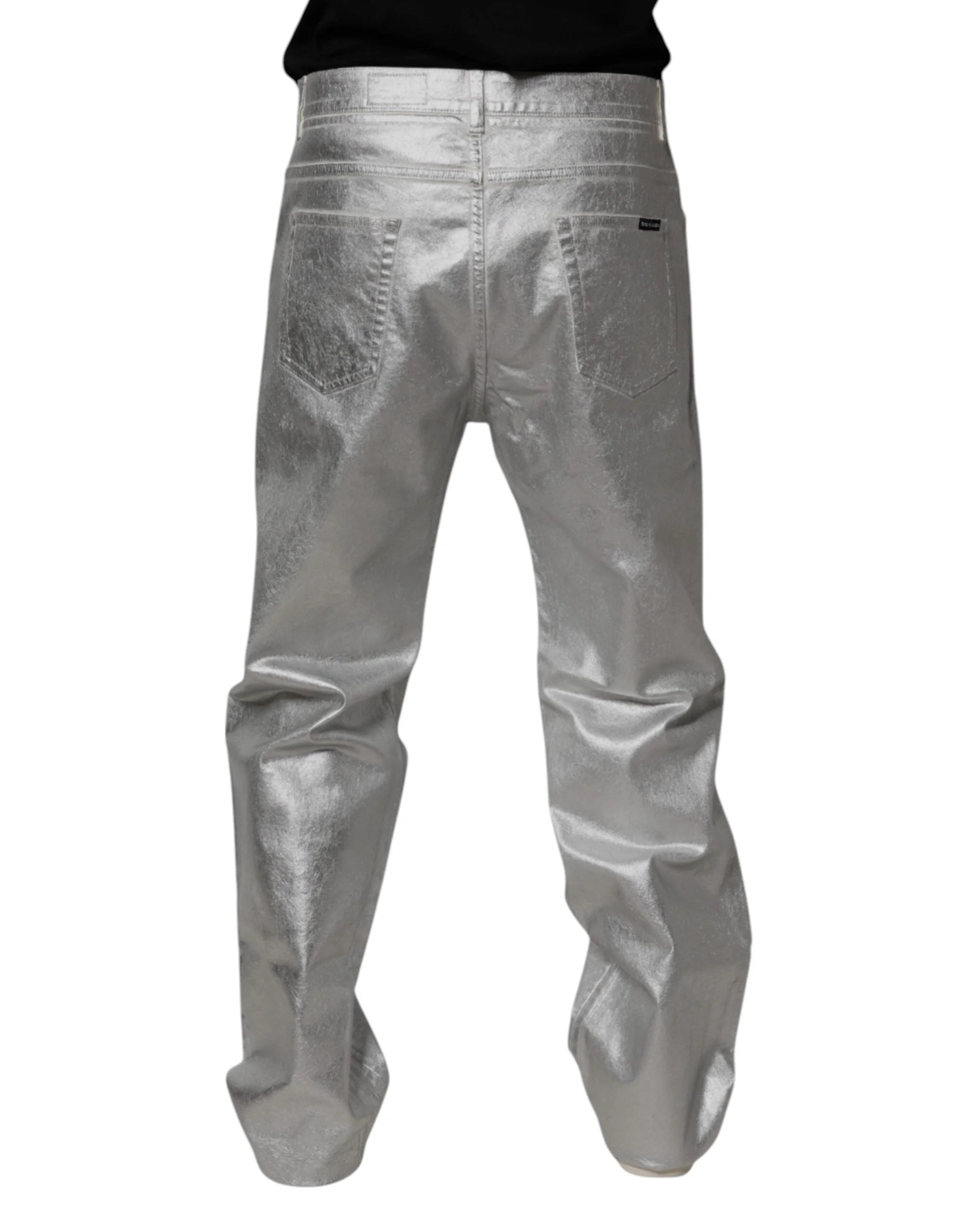 Dolce & Gabbana Metallic Silver Cotton Straight Denim Jeans - IT48 | M - Jeans