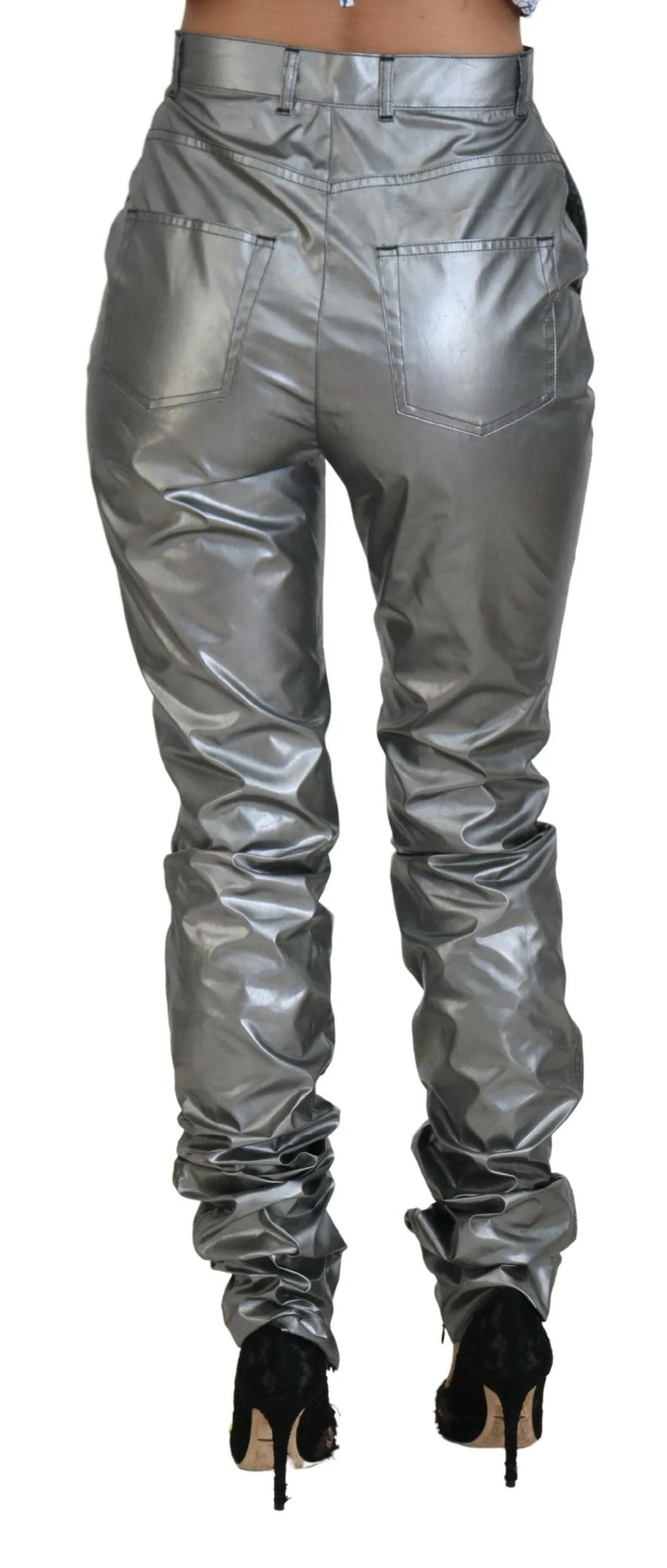 Dolce & Gabbana Metallic Silver High Waist Skinny Pants - IT40|S - Trousers