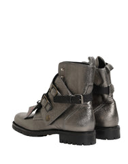 Dolce & Gabbana Metallicsilvrigt Läder Stövlar med Spänne - EU43/US10 - Stövlar