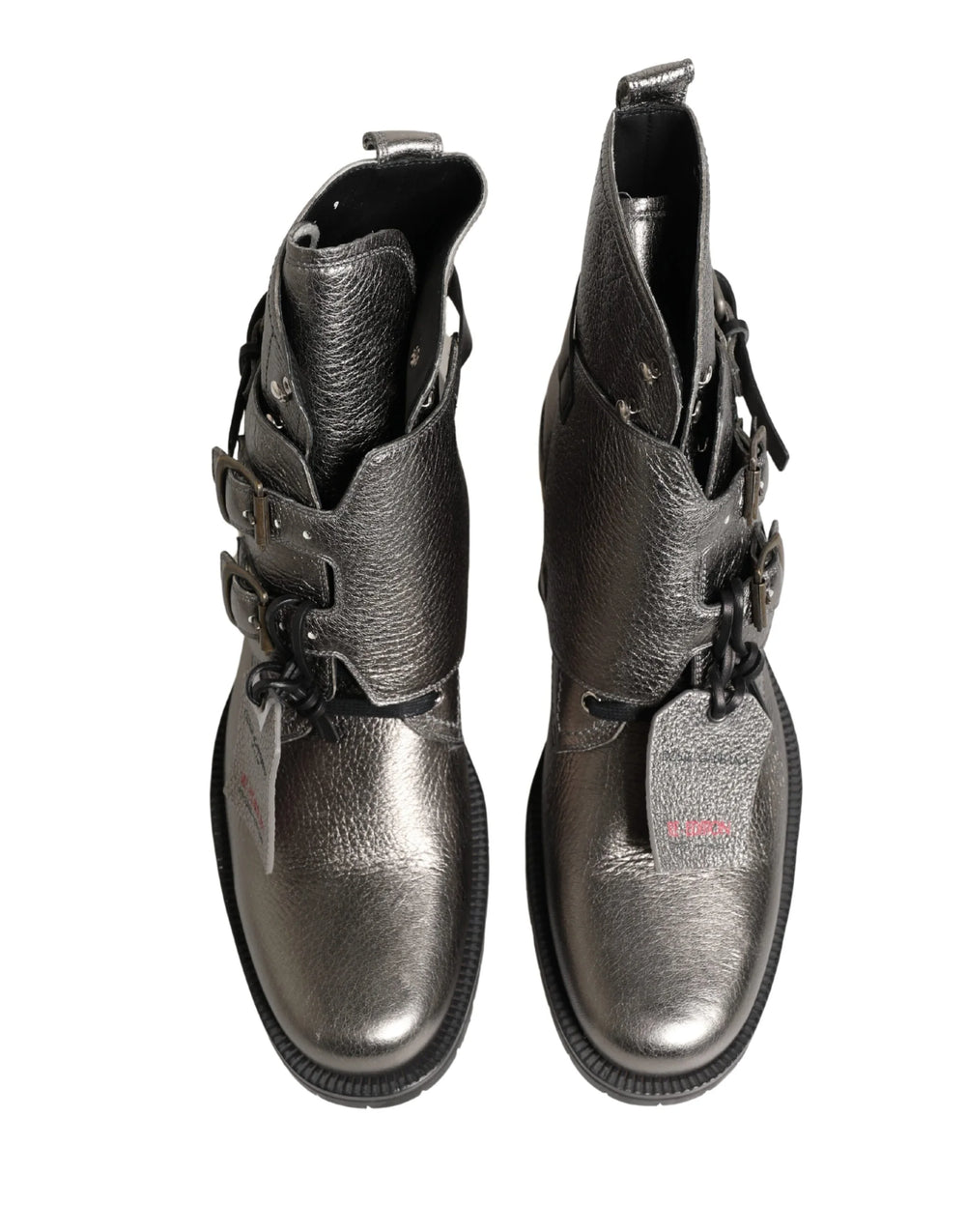 Dolce & Gabbana Metallic Silver Leather Buckle Ankle Boots Shoes - EU43/US10