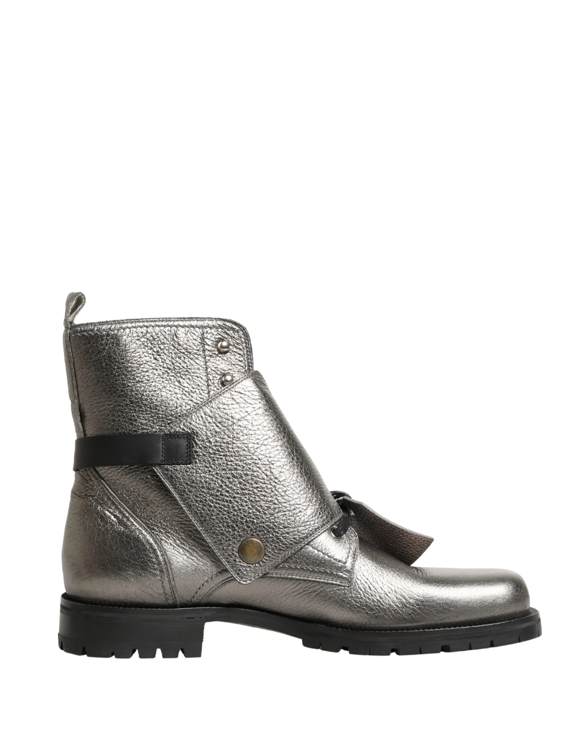 Dolce & Gabbana Metallic Silver Leather Buckle Ankle Boots Shoes - EU43/US10