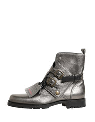 Dolce & Gabbana Metallic Silver Leather Buckle Ankle Boots Shoes - EU43/US10