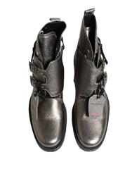 Dolce & Gabbana Metallicsilvrigt Läder Stövlar med Spänne - EU43/US10 - Stövlar