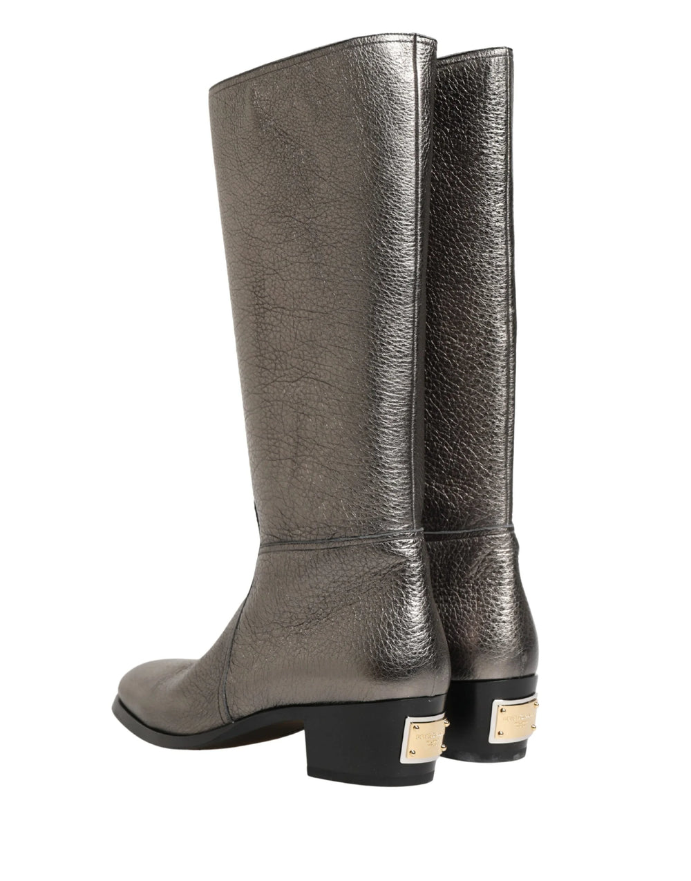 Dolce & Gabbana Metallic Silver Leather Knee High Boots Shoes - EU44/US11