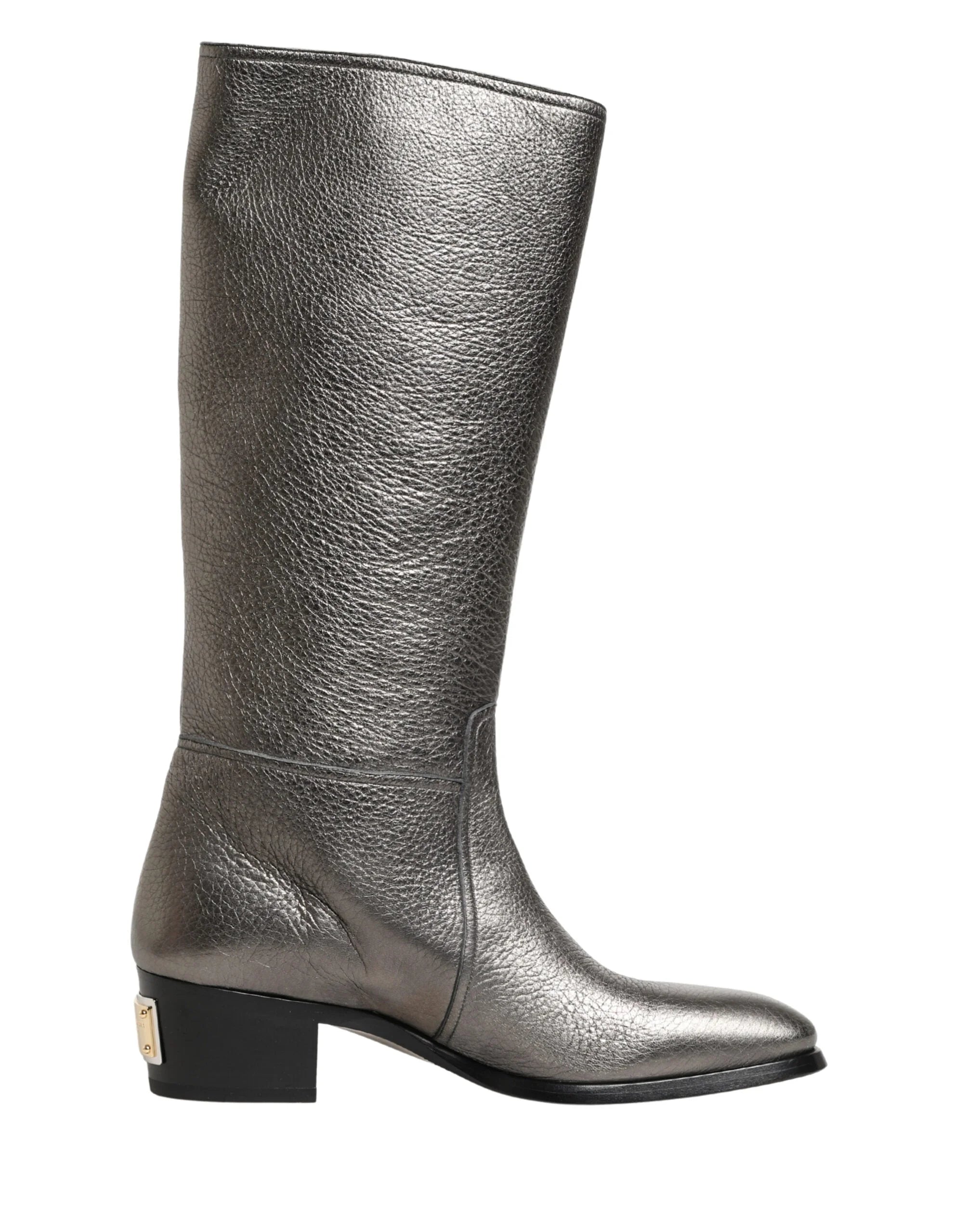 Dolce & Gabbana Metallic Silver Leather Knee High Boots Shoes - EU44/US11