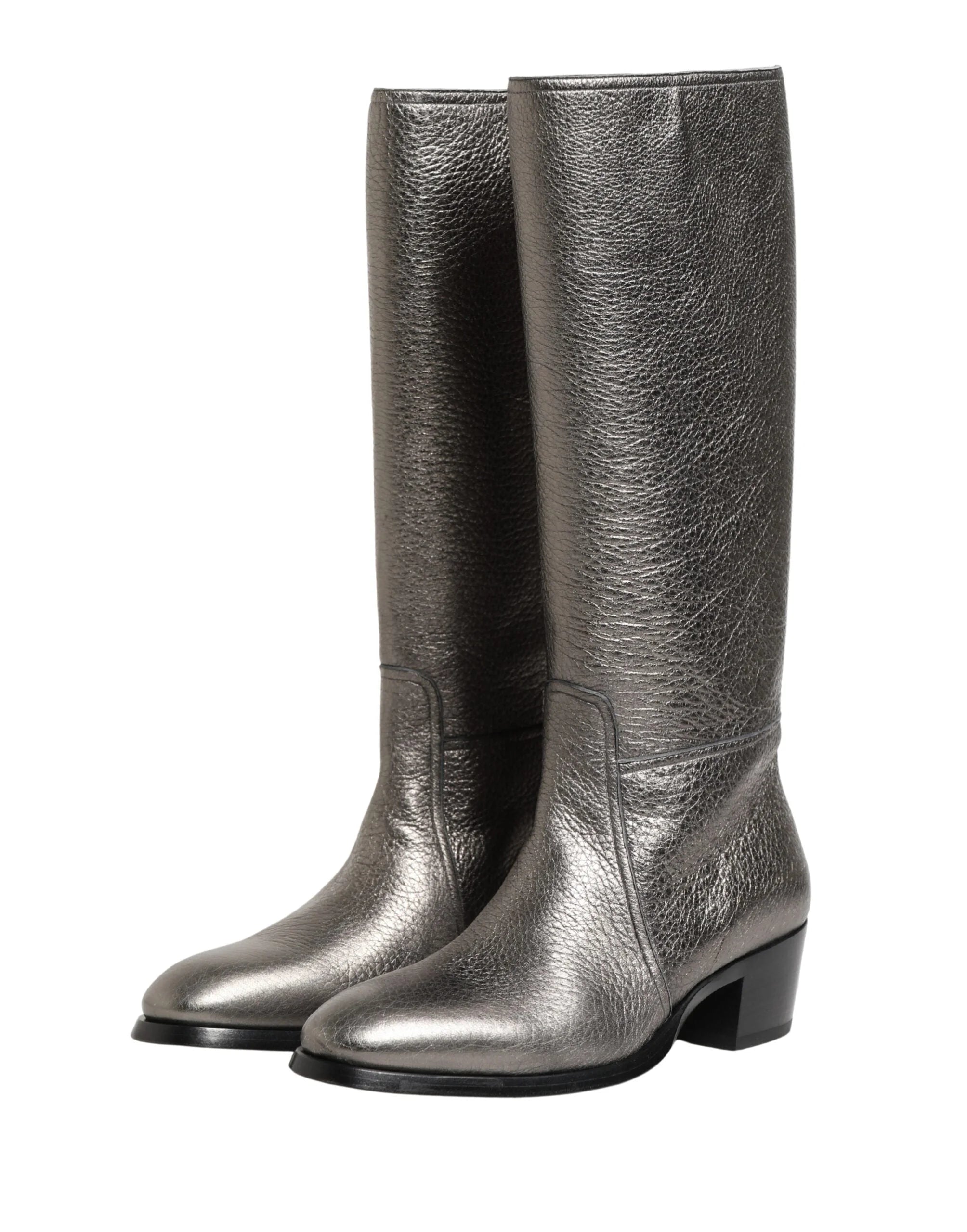 Dolce & Gabbana Metallic Silver Leather Knee High Boots Shoes - EU44/US11