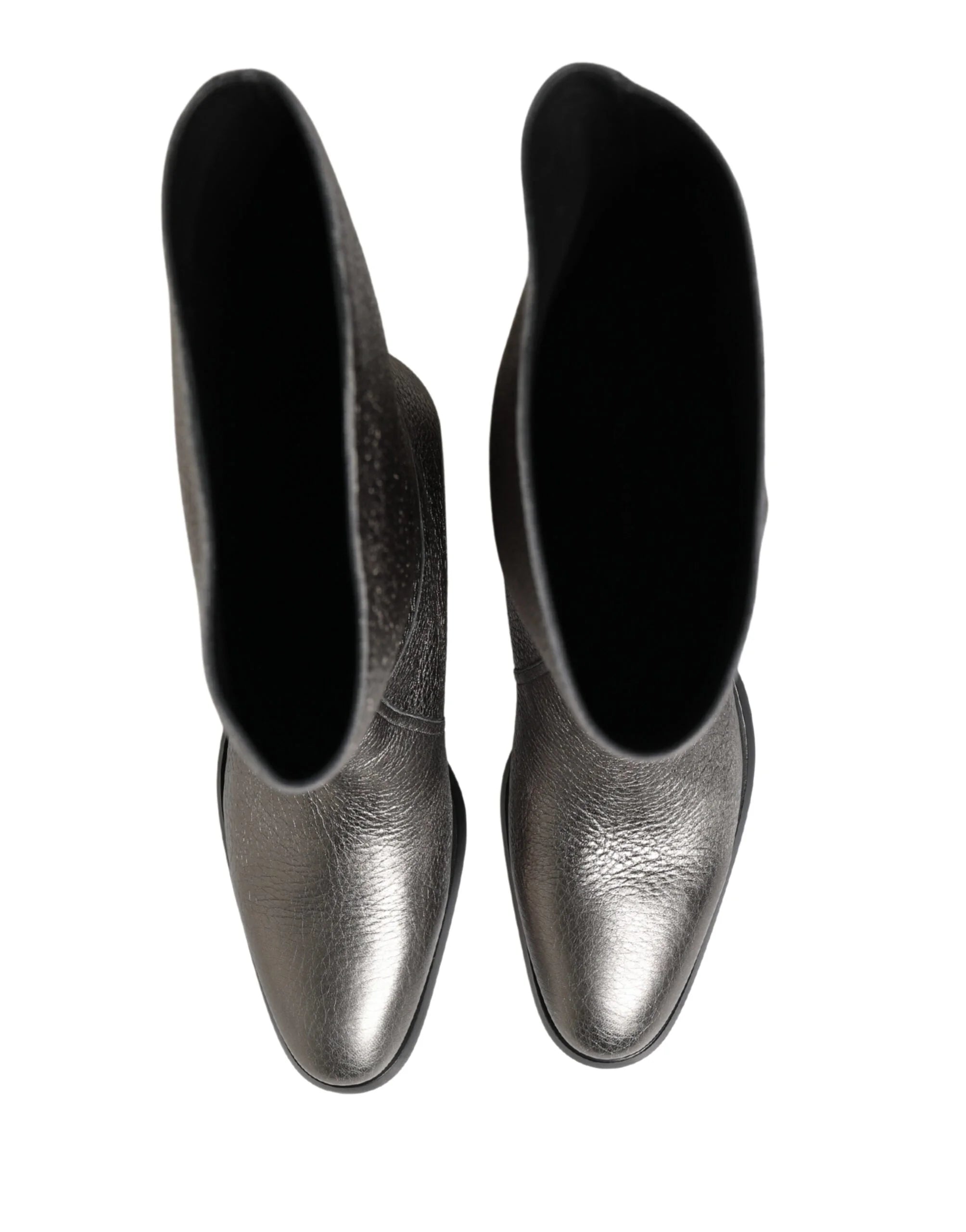 Dolce & Gabbana Metallic Silver Leather Knee High Boots Shoes - EU44/US11