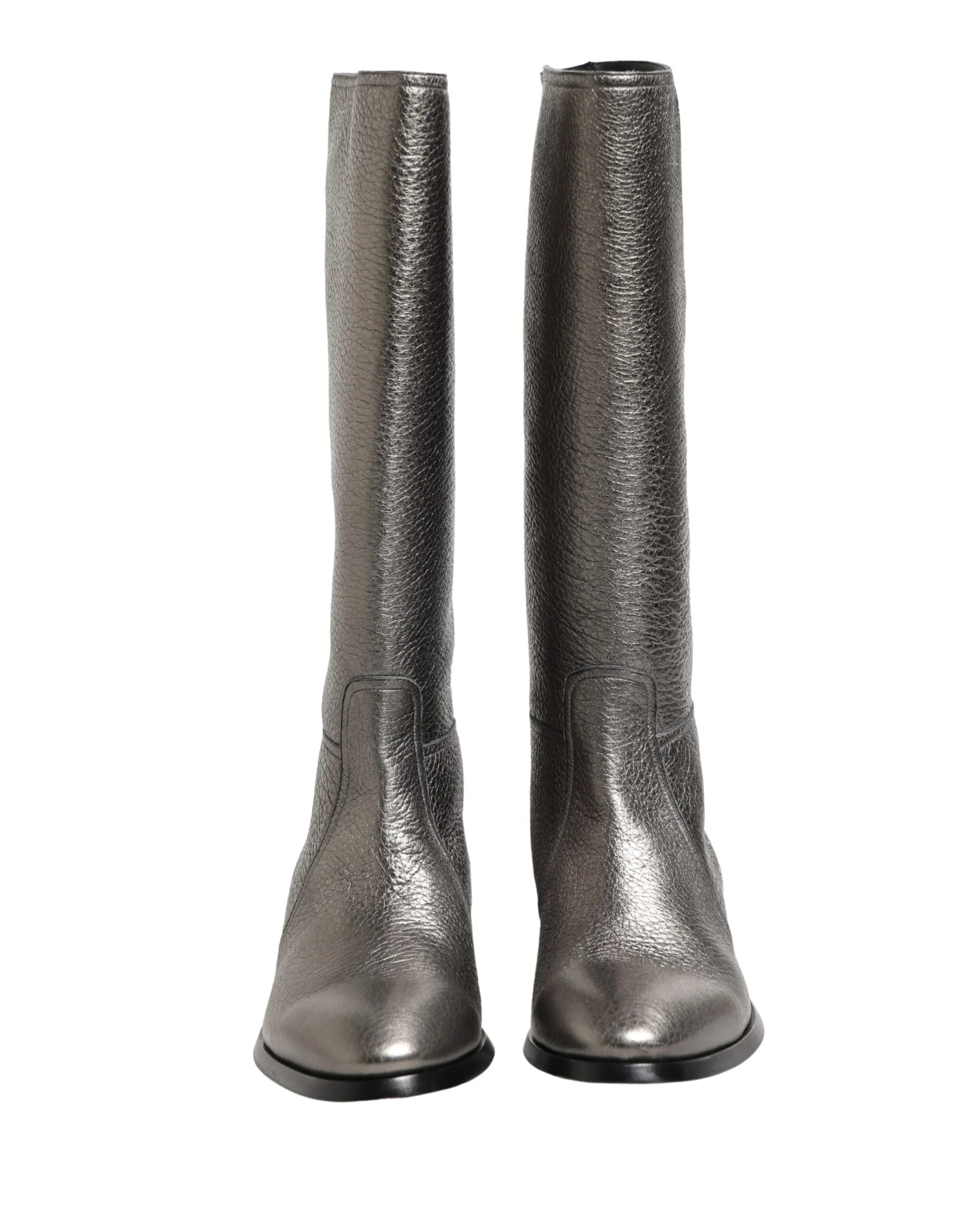 Dolce & Gabbana Metallic Silver Leather Knee High Boots Shoes - EU44/US11