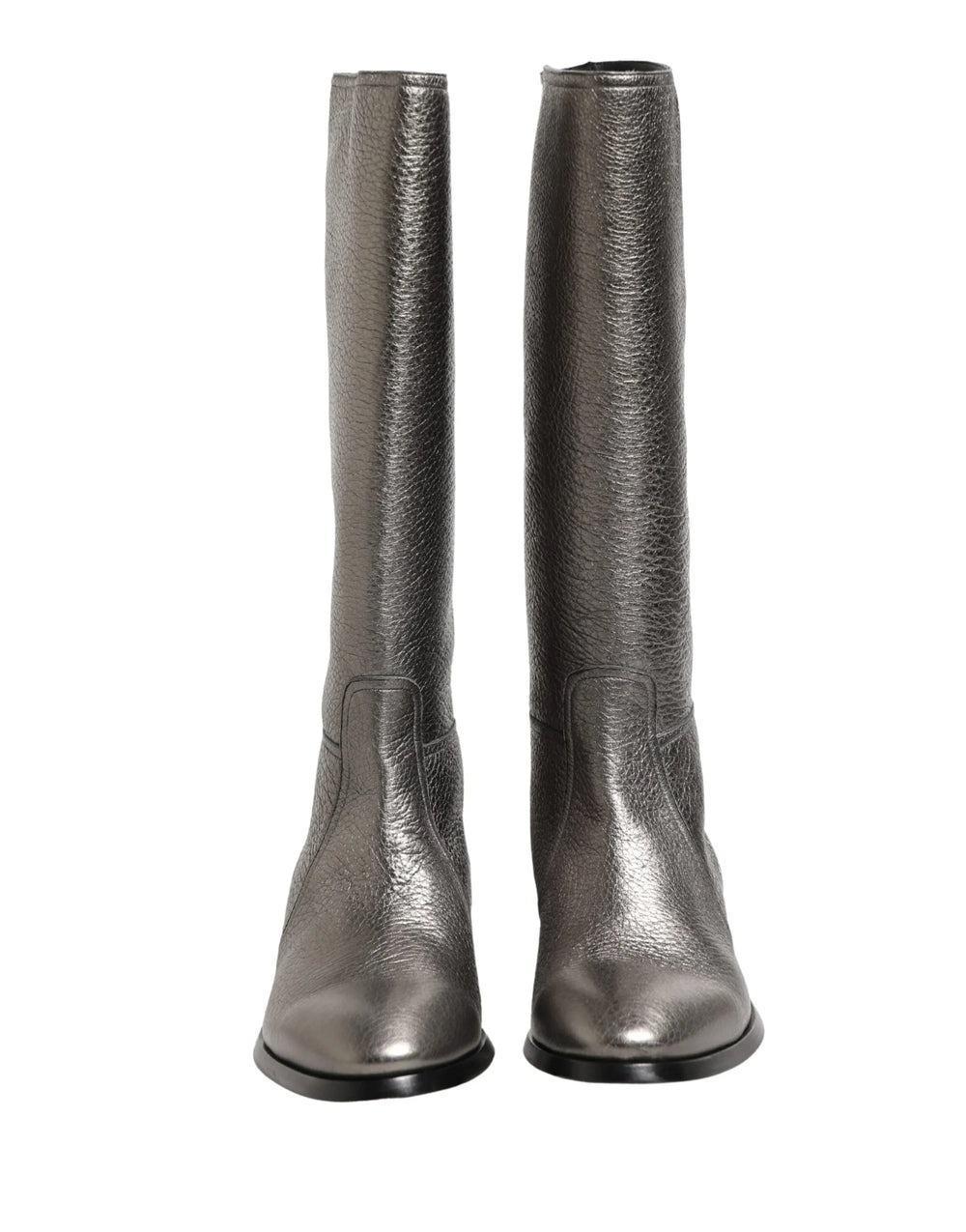 Dolce & Gabbana Metallic Silver Leather Knee High Boots Shoes - EU44/US11