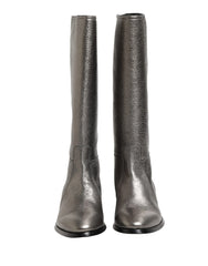 Dolce & Gabbana Metallic Silver Leather Knee High Boots Shoes - EU44/US11