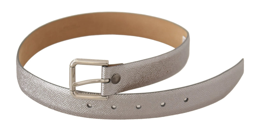 Dolce & Gabbana Metallic Silver Leather Metal Waist Buckle Belt - 65 cm / 26 Inches - Belts