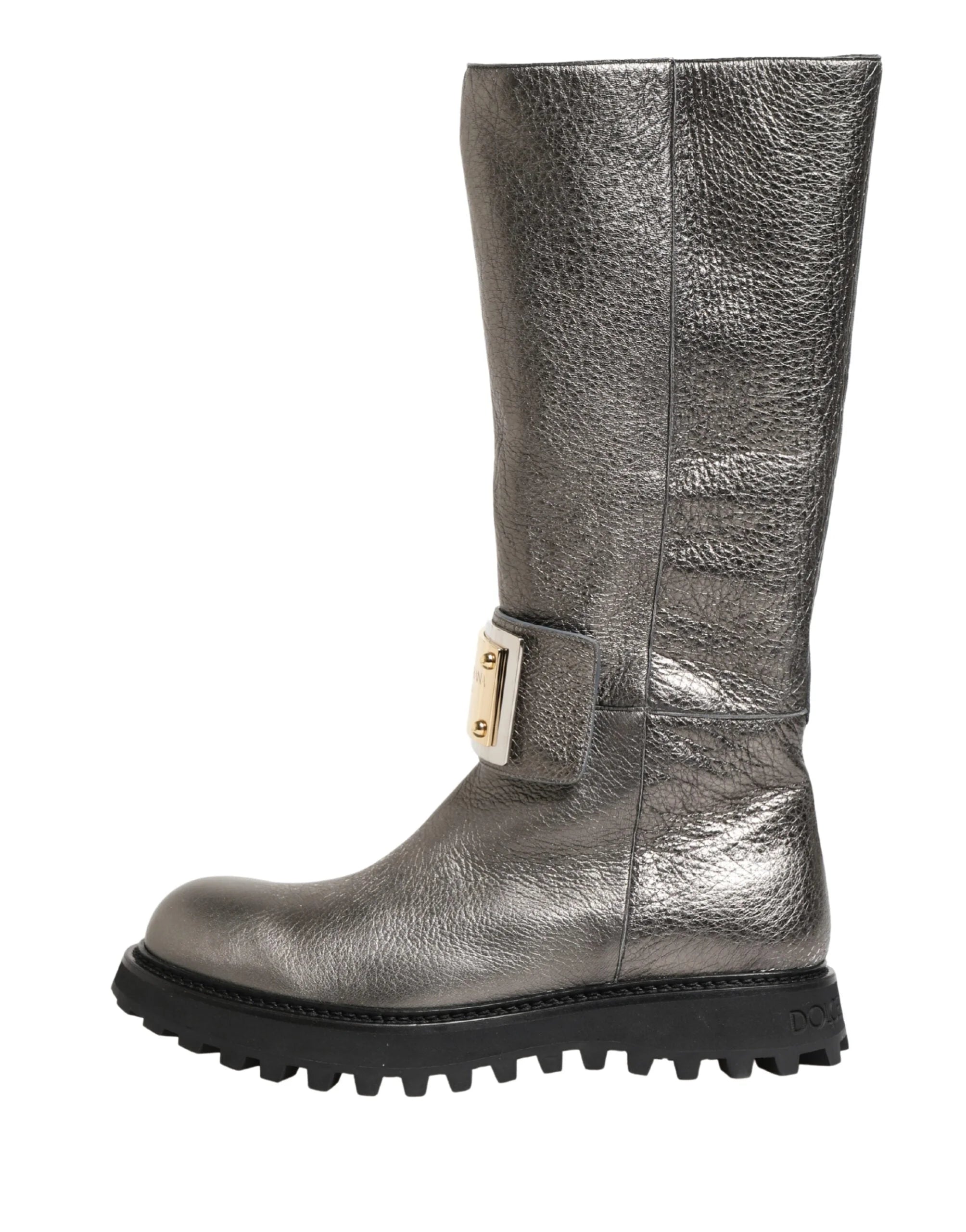 Dolce & Gabbana Metallic Silver Leather Mid Calf Boots Shoes - EU44/US11