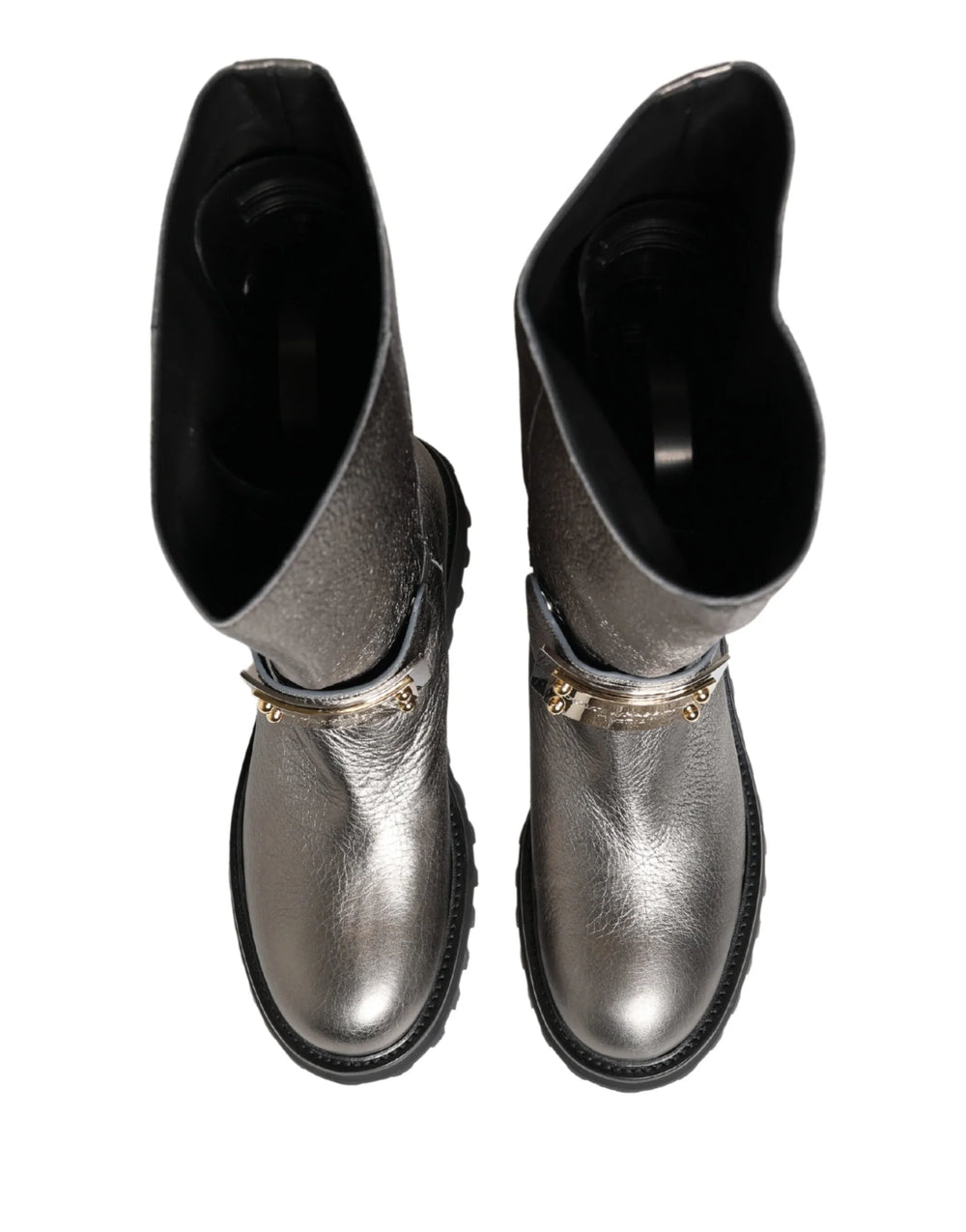 Dolce & Gabbana Metallic Silver Leather Mid Calf Boots Shoes - EU44/US11