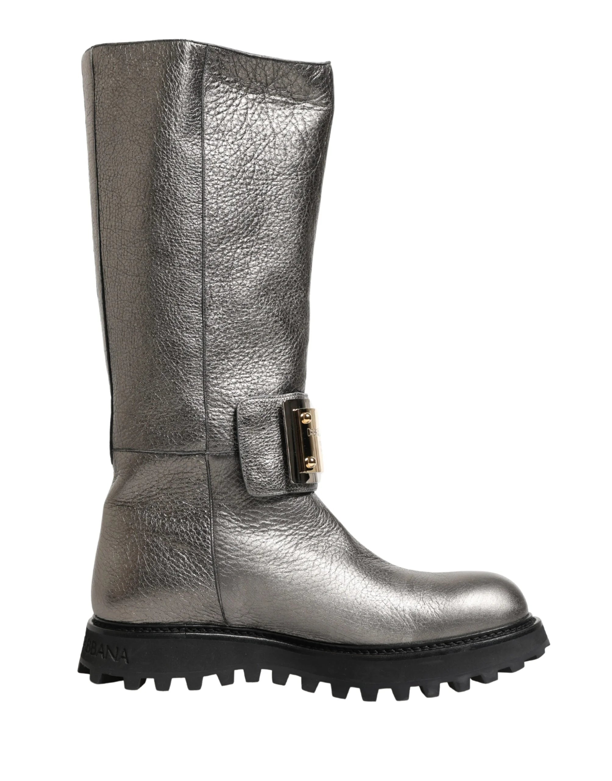 Dolce & Gabbana Metallic Silver Leather Mid Calf Boots Shoes - EU44/US11