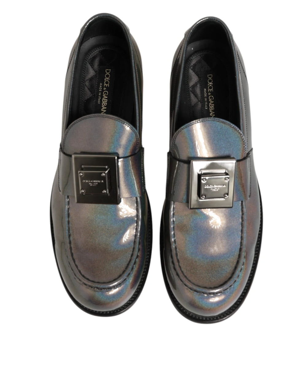 Dolce & Gabbana Metallic Silver Logo Slip On Men Dress Shoes - EU44/US11 - Flats