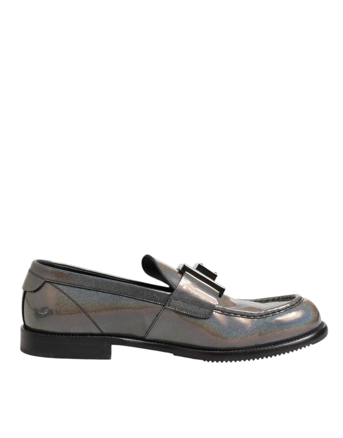 Dolce & Gabbana Metallic Silver Logo Slip On Men Dress Shoes - EU44/US11 - Flats