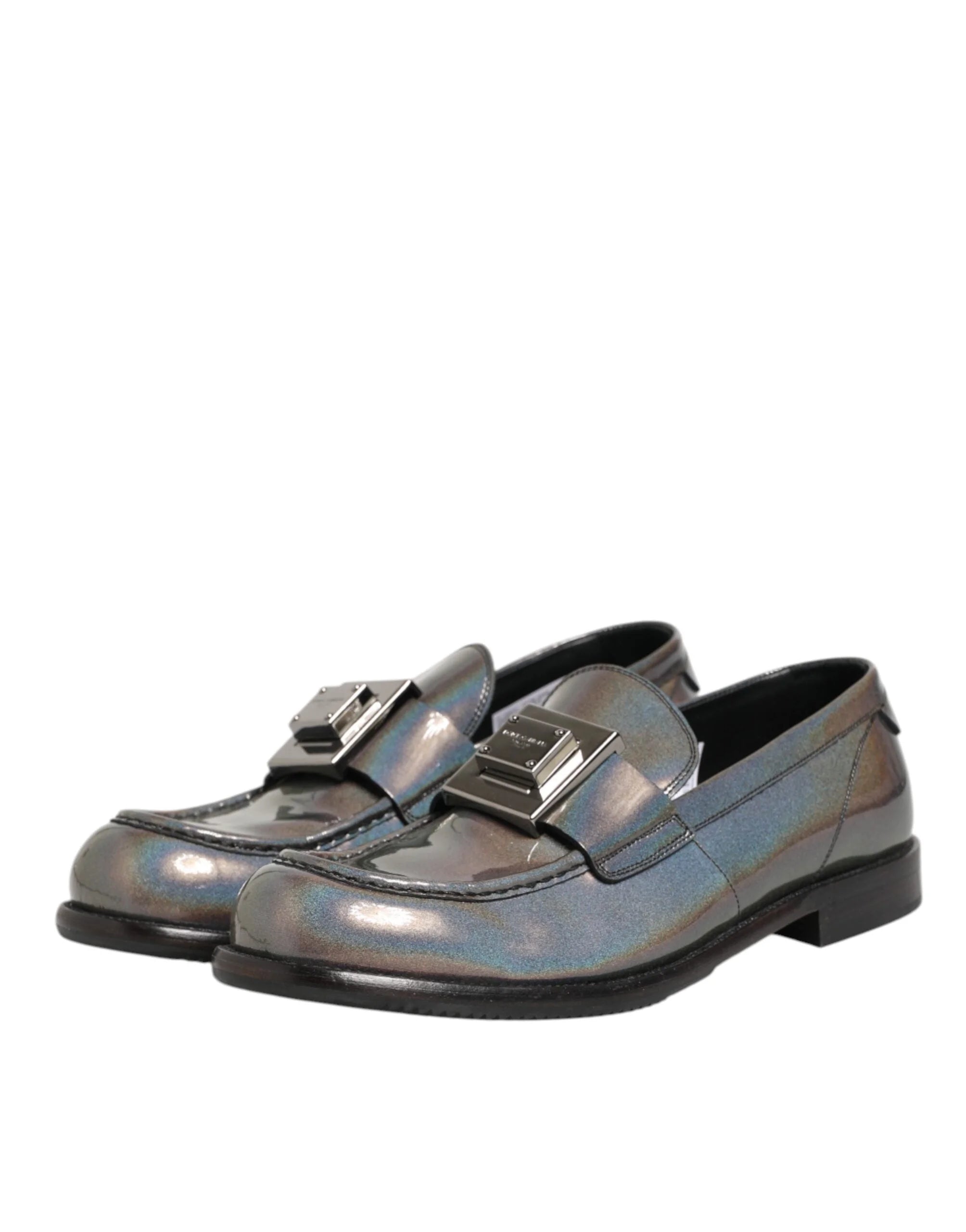 Dolce & Gabbana Metallic Silver Logo Slip On Men Dress Shoes - EU44/US11 - Flats