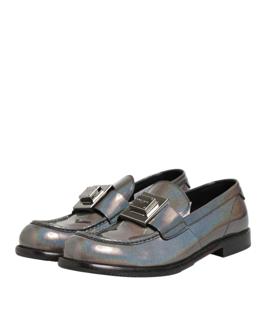 Dolce & Gabbana Metallic Silver Logo Slip On Men Dress Shoes - EU44/US11 - Flats