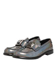 Dolce & Gabbana Metallic Silver Logo Slip On Men Dress Shoes - EU44/US11 - Flats